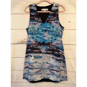 Hunter Bell New York Blue Abstract Print Sleeveless V-Neck Shift Dress Large
